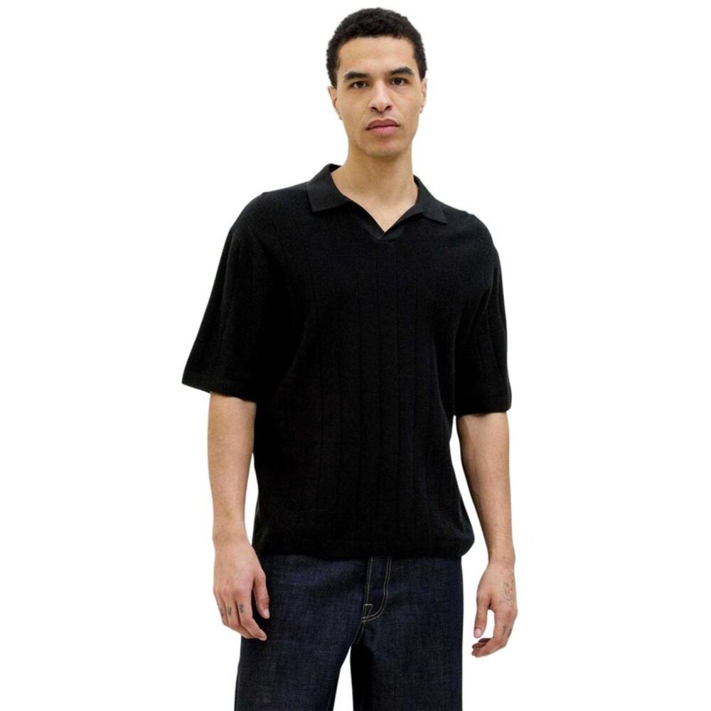 Jack And Jones Mens Ribbed Polo Shirt / Black